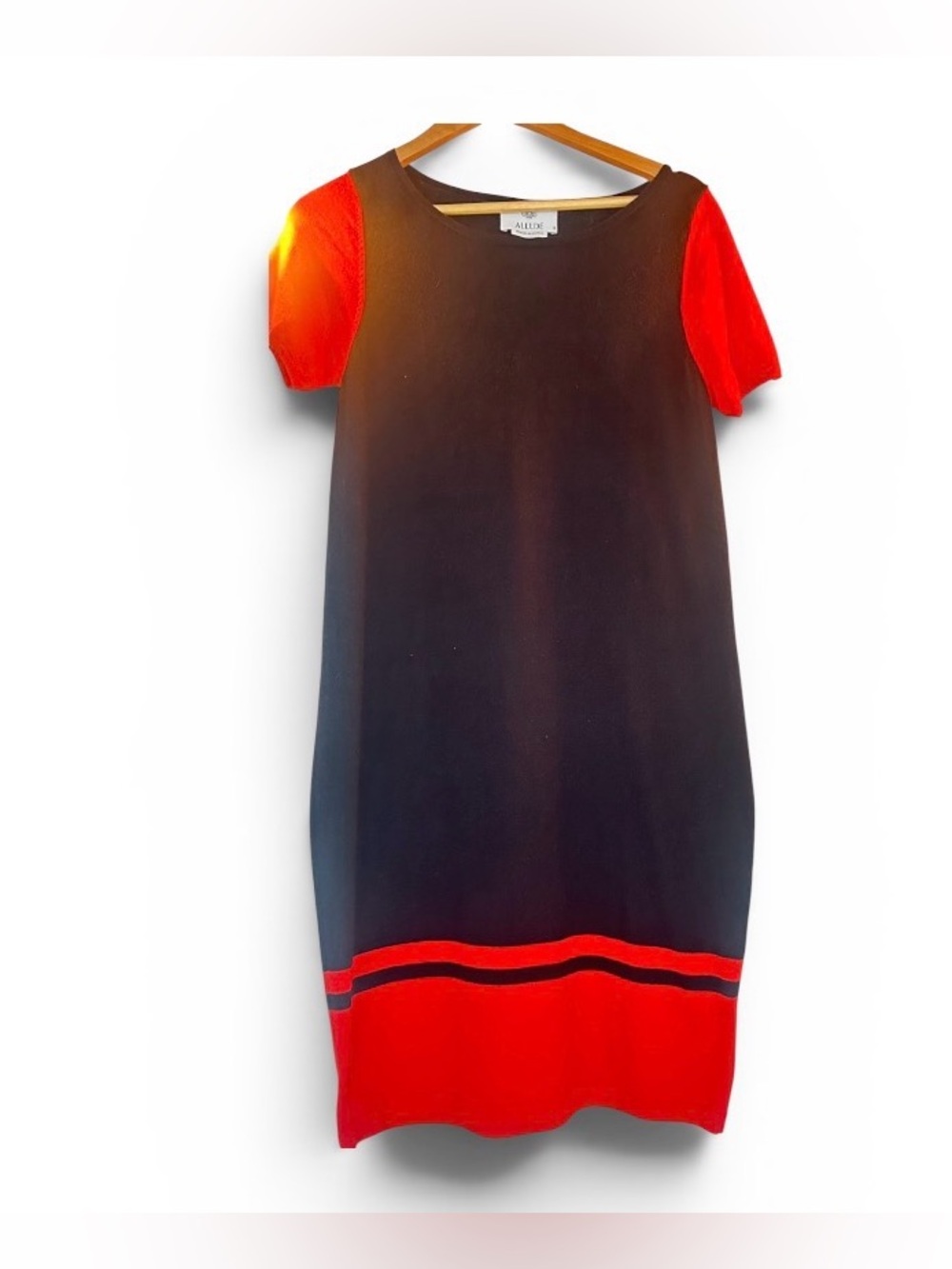 ALLUDE Cashmere Cotton Color Block Shift/Sheath Dress. Navy & Red. Coveted Brand - Picture 2 of 12